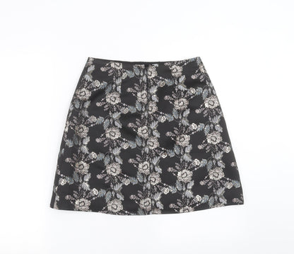 Lipsy Womens Black Floral  A-Line Skirt Size 10