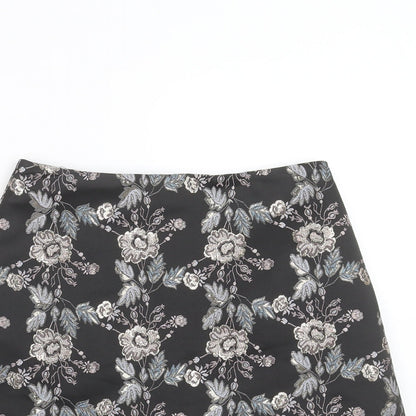 Lipsy Womens Black Floral  A-Line Skirt Size 10