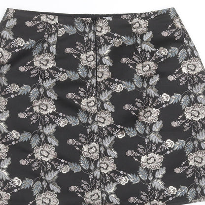 Lipsy Womens Black Floral  A-Line Skirt Size 10