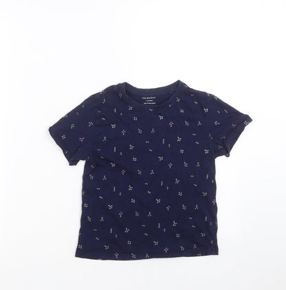 Primark Girls Blue Geometric  Basic T-Shirt Size 6-7 Years