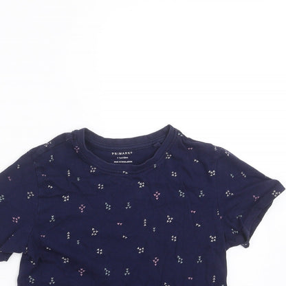 Primark Girls Blue Geometric  Basic T-Shirt Size 6-7 Years