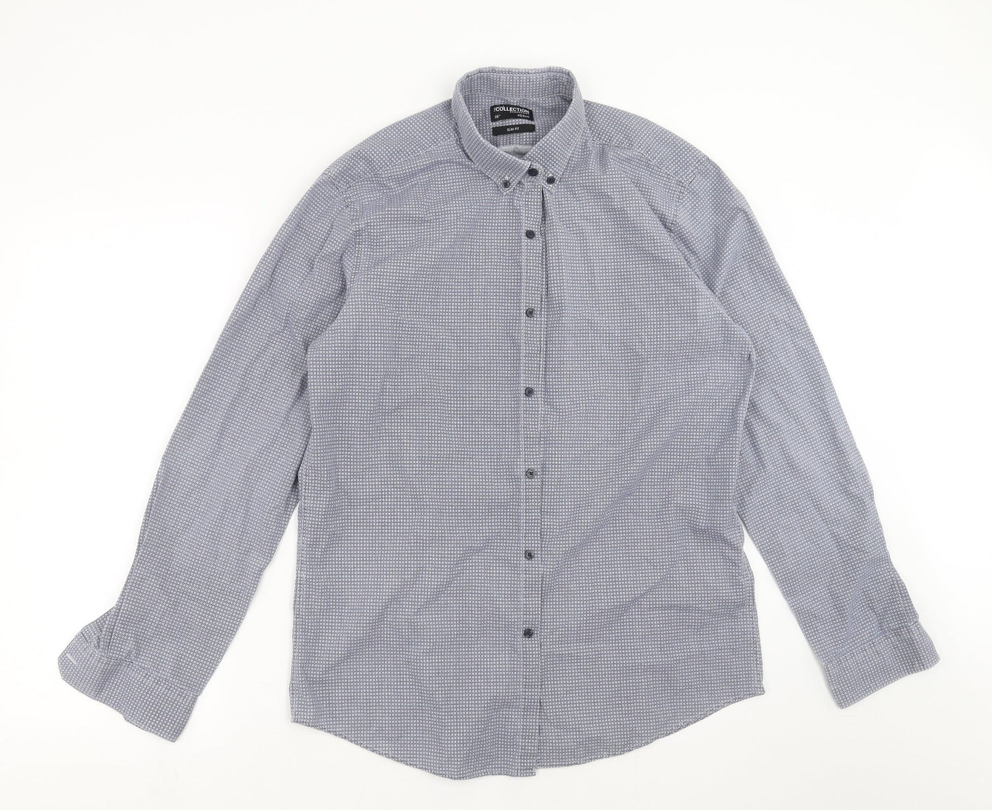 Mens UK Size 16 Debenhams Blue  Button-Up Long Sleeve Casual Shirt