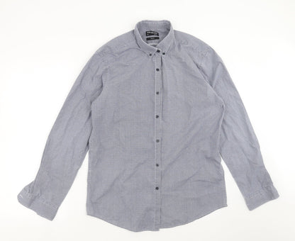 Mens UK Size 16 Debenhams Blue  Button-Up Long Sleeve Casual Shirt