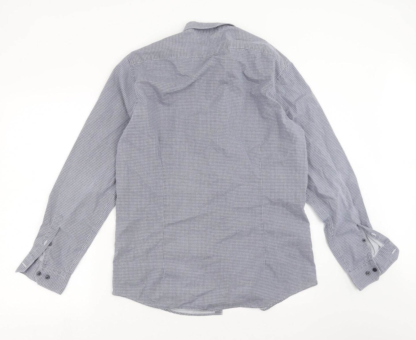 Mens UK Size 16 Debenhams Blue  Button-Up Long Sleeve Casual Shirt