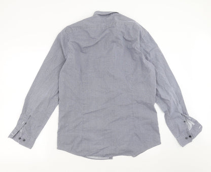Mens UK Size 16 Debenhams Blue  Button-Up Long Sleeve Casual Shirt