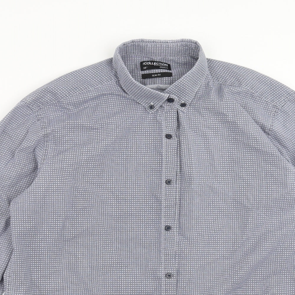 Mens UK Size 16 Debenhams Blue  Button-Up Long Sleeve Casual Shirt