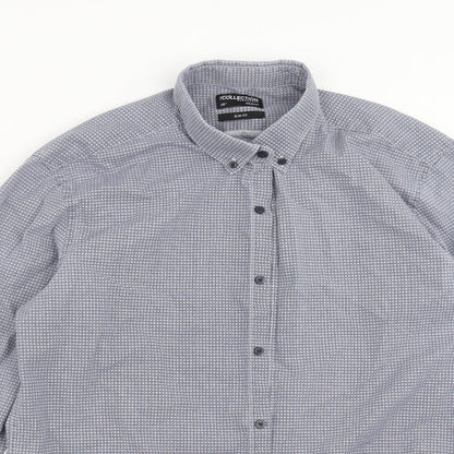 Mens UK Size 16 Debenhams Blue  Button-Up Long Sleeve Casual Shirt