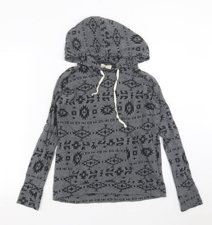 Hollister Womens Grey Geometric Knit Pullover Hoodie Size XS