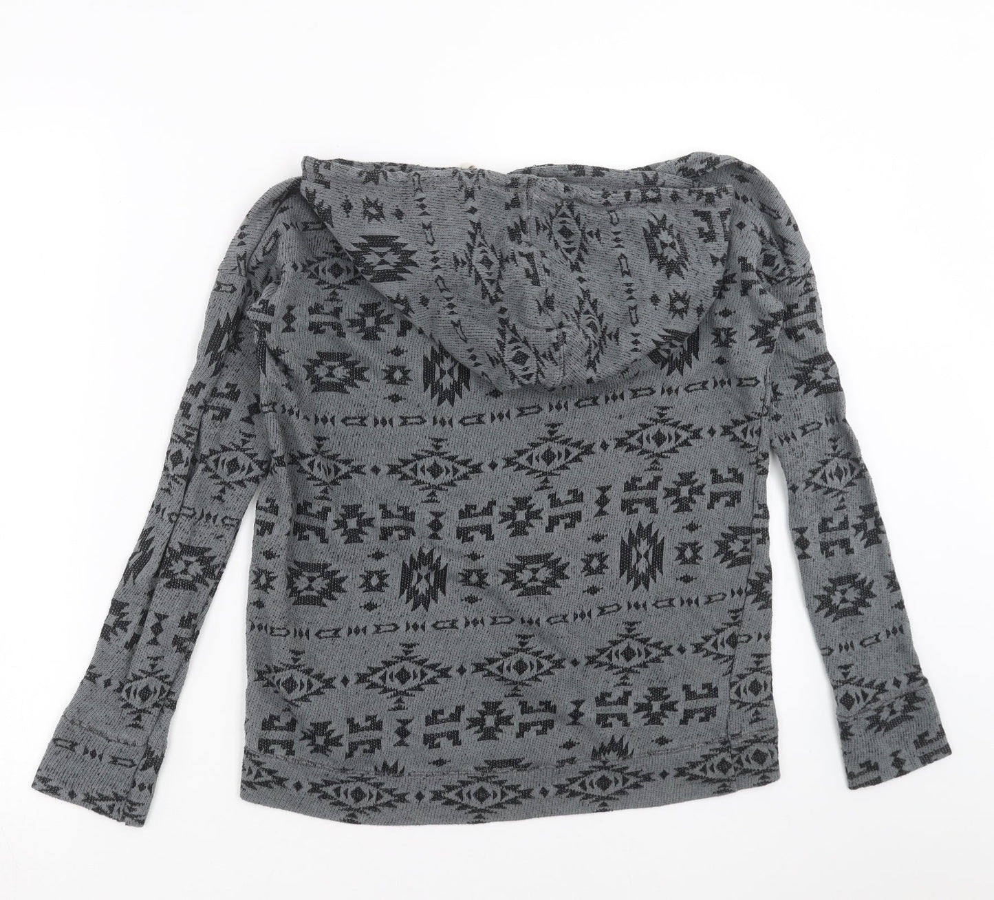 Hollister Womens Grey Geometric Knit Pullover Hoodie Size XS