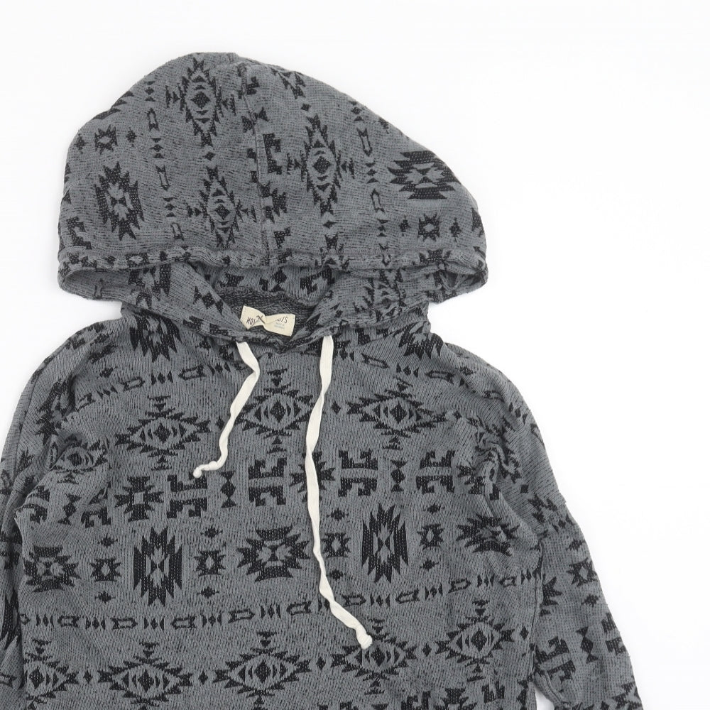 Hollister Womens Grey Geometric Knit Pullover Hoodie Size XS