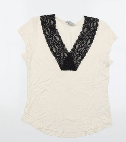 Womens UK Size M H&M Ivory Basic T-Shirt