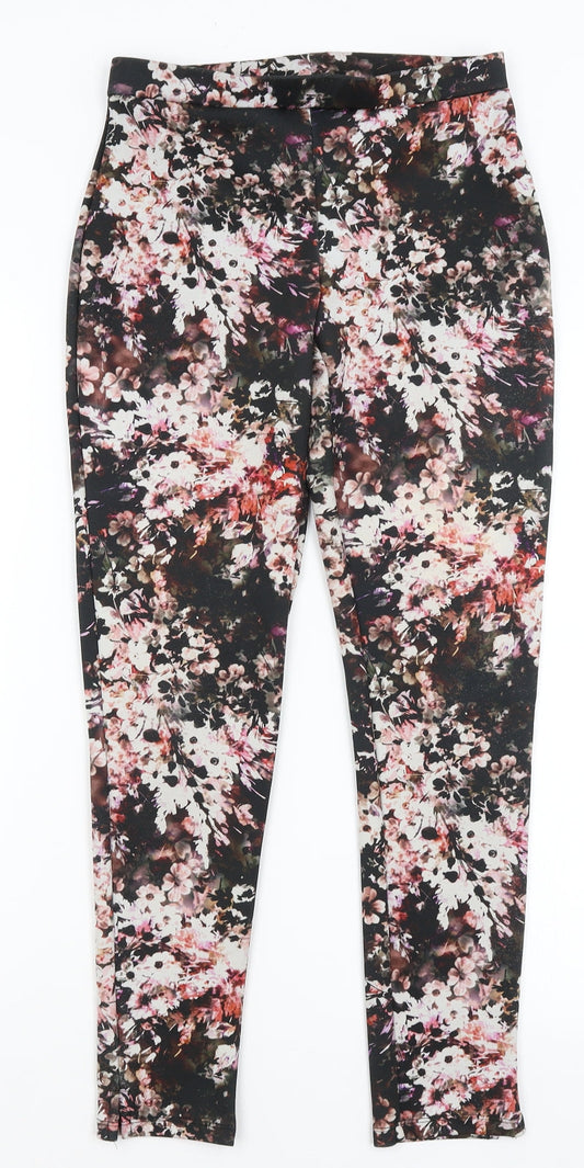 Warehouse Womens Black Floral  Capri Trousers Size 8 L27 in