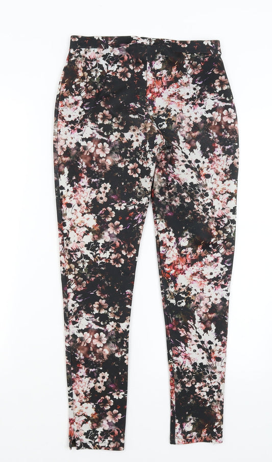Warehouse Womens Black Floral  Capri Trousers Size 8 L27 in