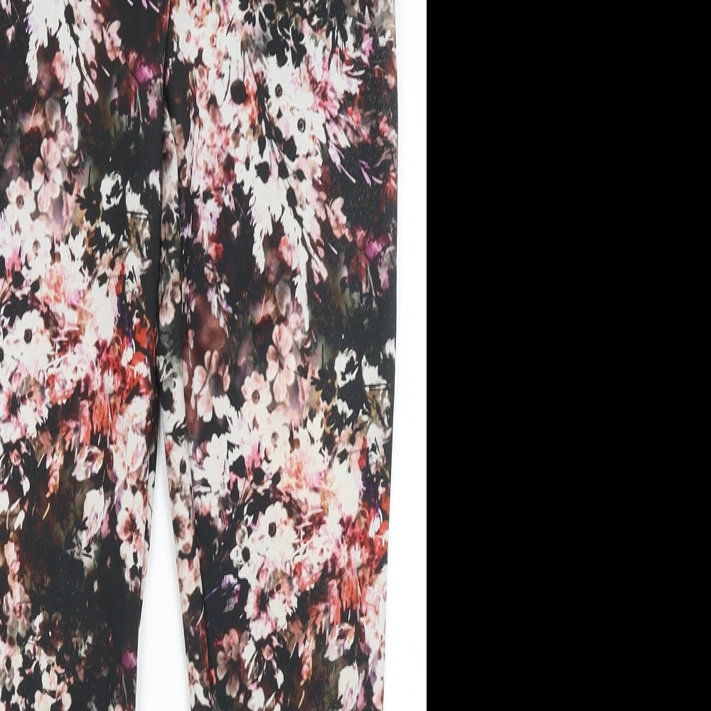 Warehouse Womens Black Floral  Capri Trousers Size 8 L27 in