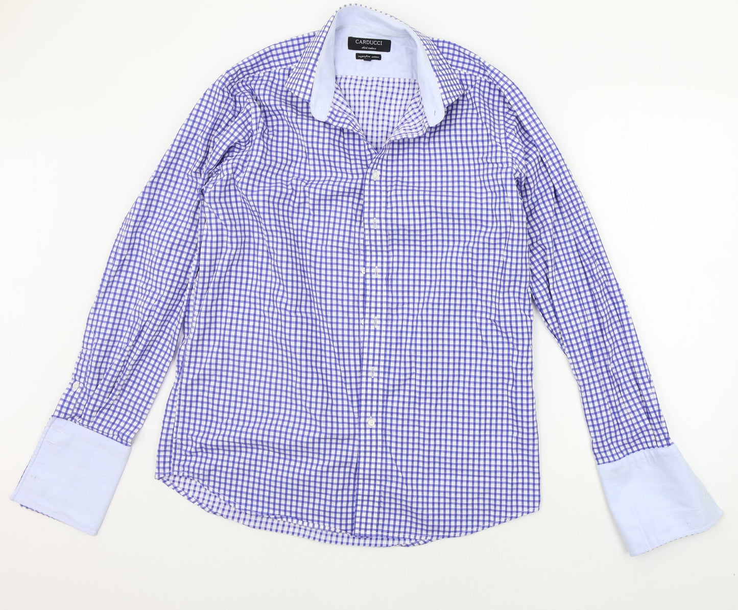 Mens UK Size 16.5 Carducci Blue  Button-Up Long Sleeve Casual Shirt