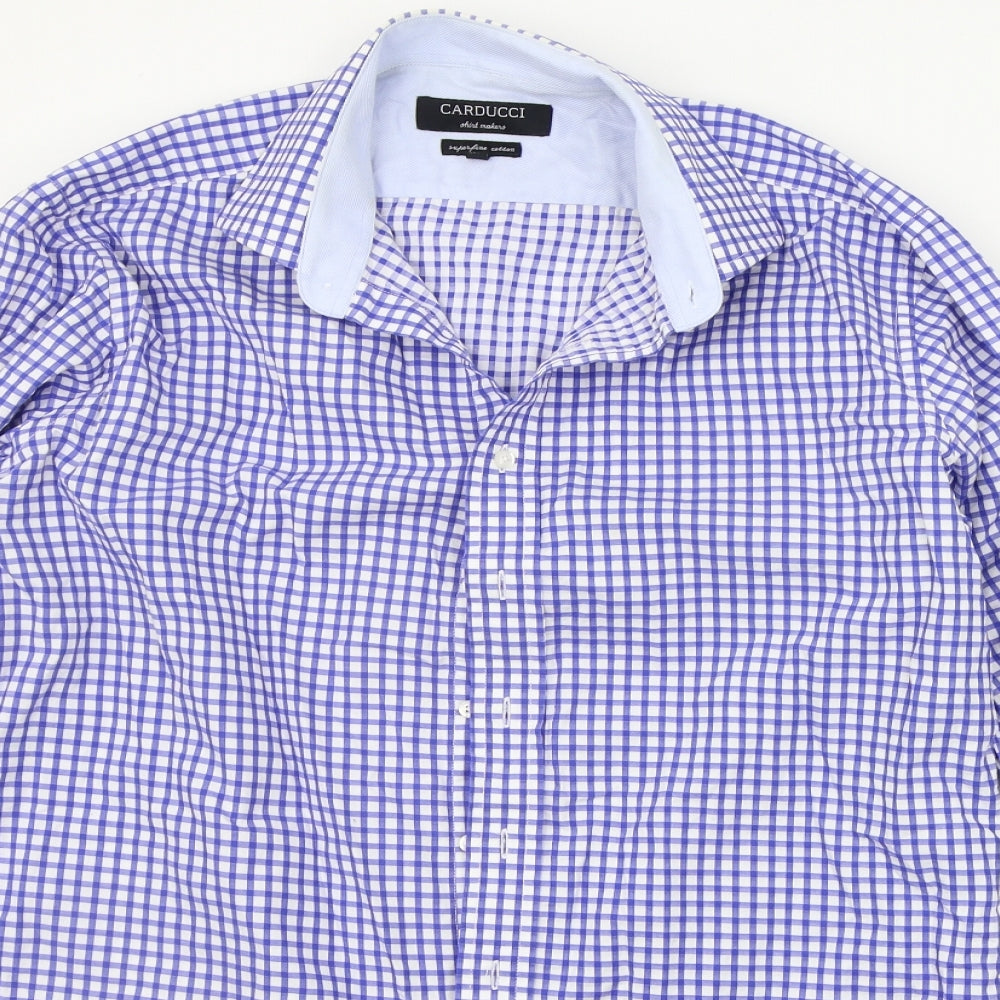 Mens UK Size 16.5 Carducci Blue  Button-Up Long Sleeve Casual Shirt