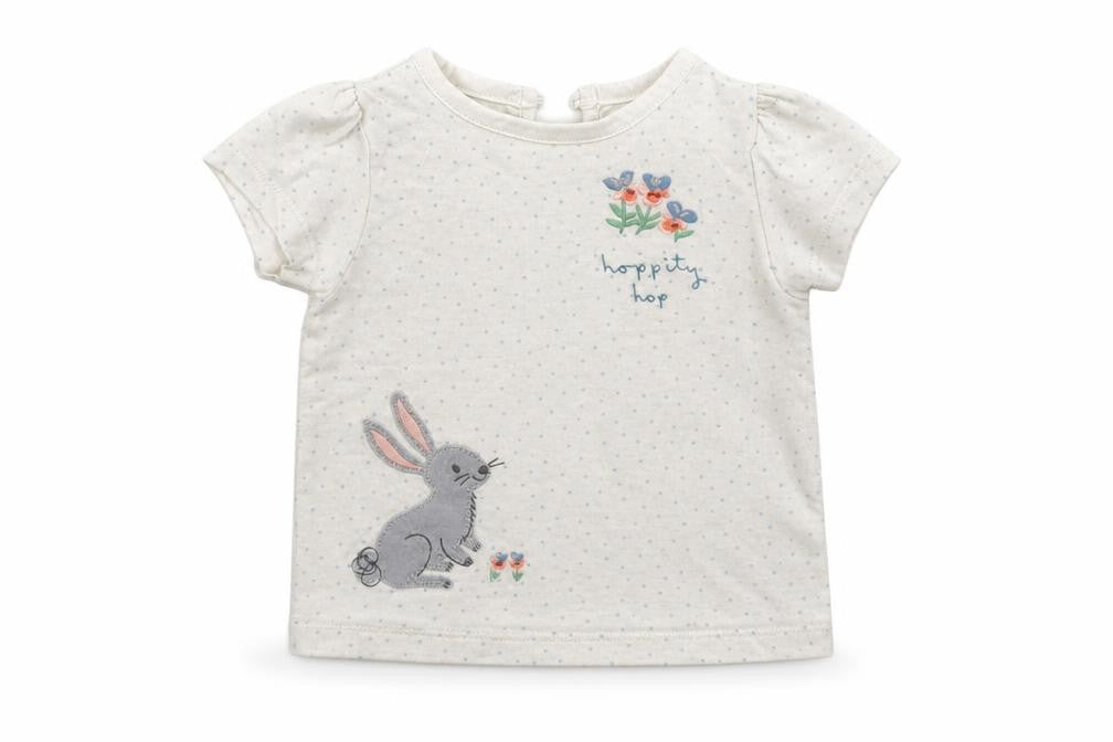 Front view of Marks & Spencer girls’ white polka dot basic t-shirt, size 3-6, months