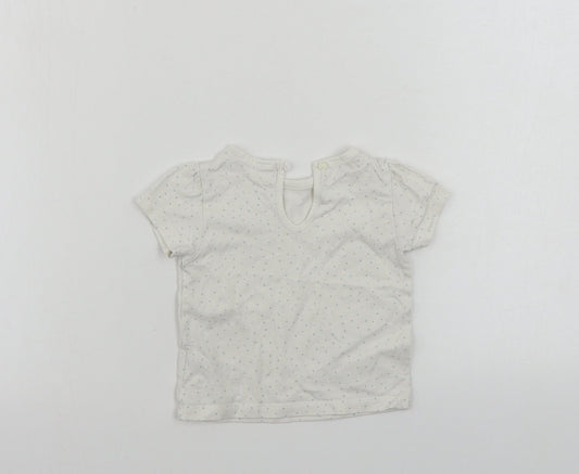 Marks and Spencer  Girls White Polka Dot  Basic T-Shirt Size 3-6 Months