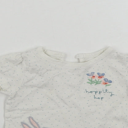 Marks and Spencer  Girls White Polka Dot  Basic T-Shirt Size 3-6 Months