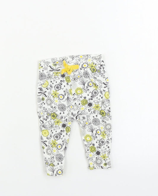 Nutmeg  Girls White Floral  Jogger Leggings Size 3-6 Months