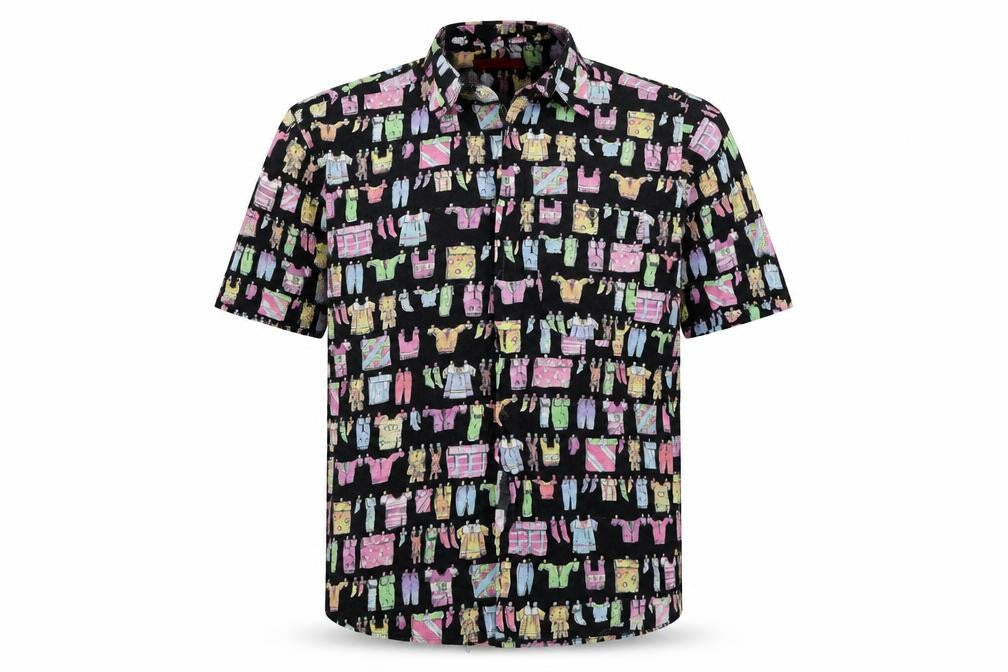 Mens UK Size 42 Snooker Black  Button-Up Short Sleeve Casual Shirt