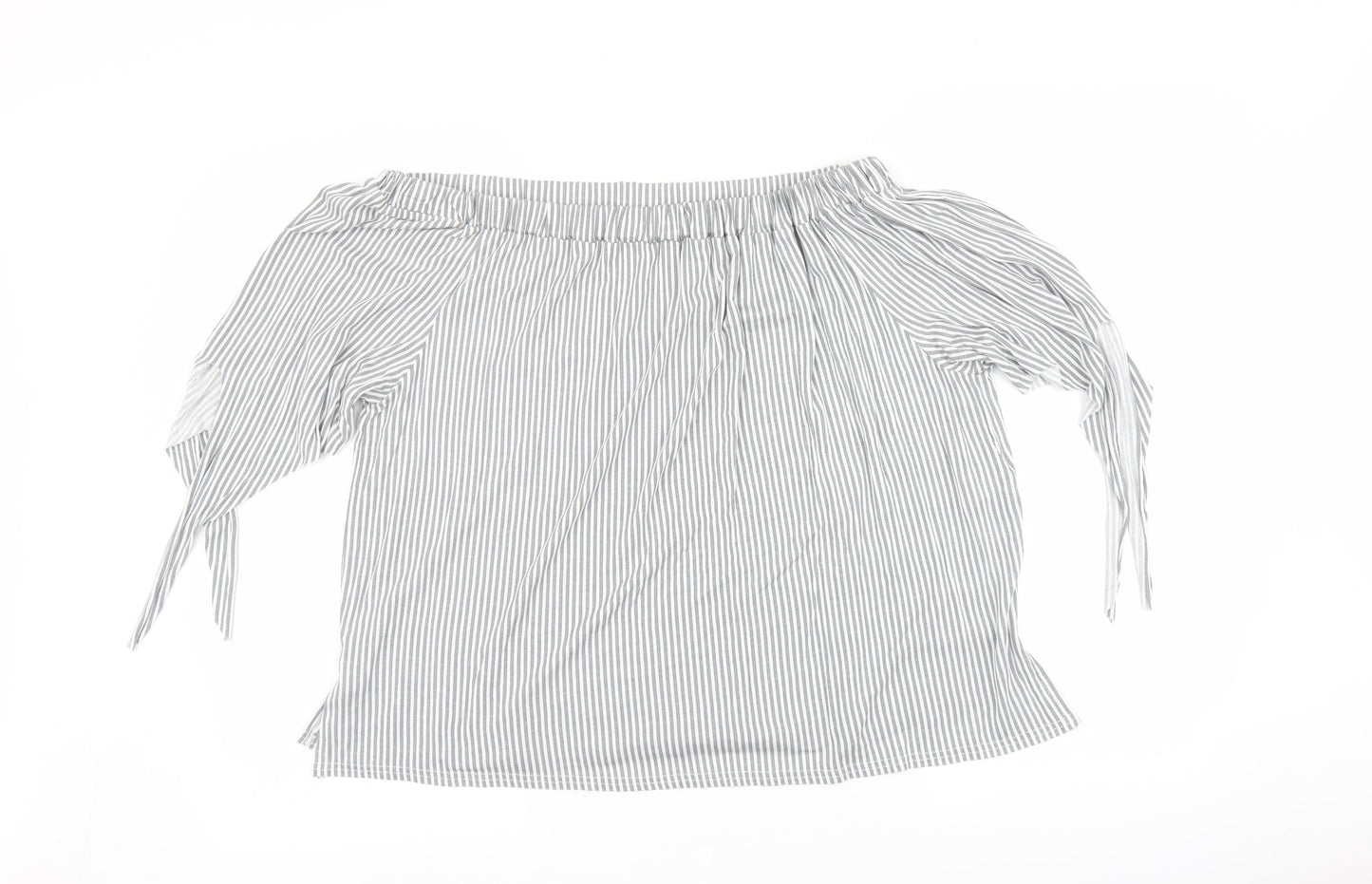 Boohoo Womens Grey Striped  Basic Blouse Size L