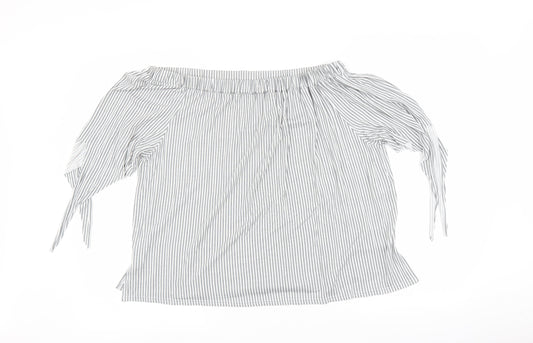 Boohoo Womens Grey Striped  Basic Blouse Size L