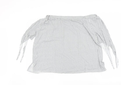 Boohoo Womens Grey Striped  Basic Blouse Size L