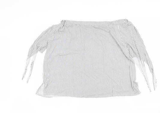 Boohoo Womens Grey Striped  Basic Blouse Size L