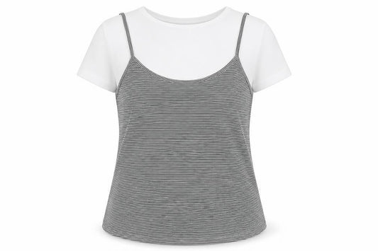 Front view of Atmosphere women’s multicoloured striped basic t-shirt, size UK 14