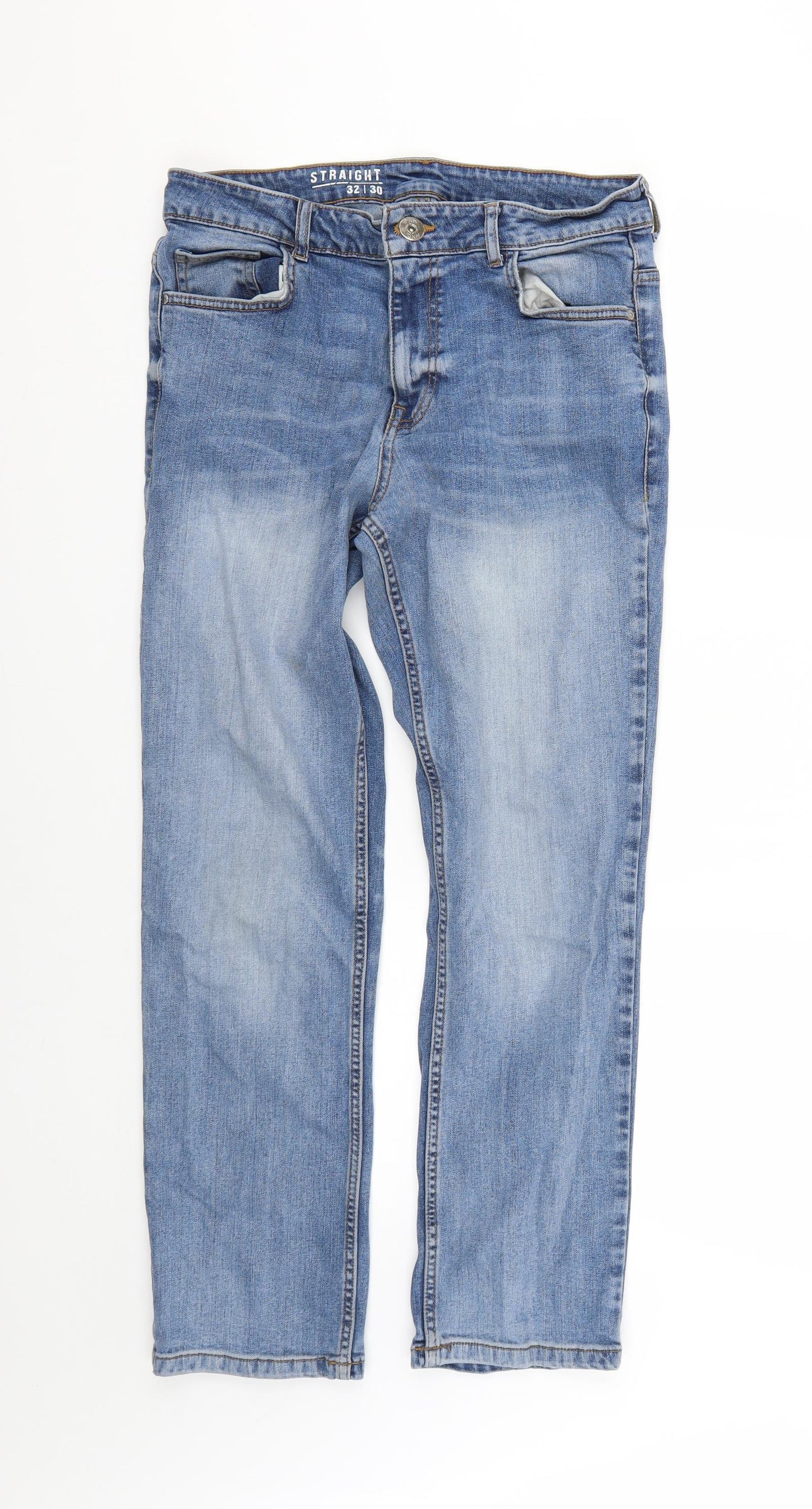 Mens UK Size 32 Preworn Regular Fit Straight Blue Jeans