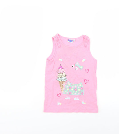F&F Girls Pink Geometric  Basic T-Shirt Size 6-7 Years  - peppa pig