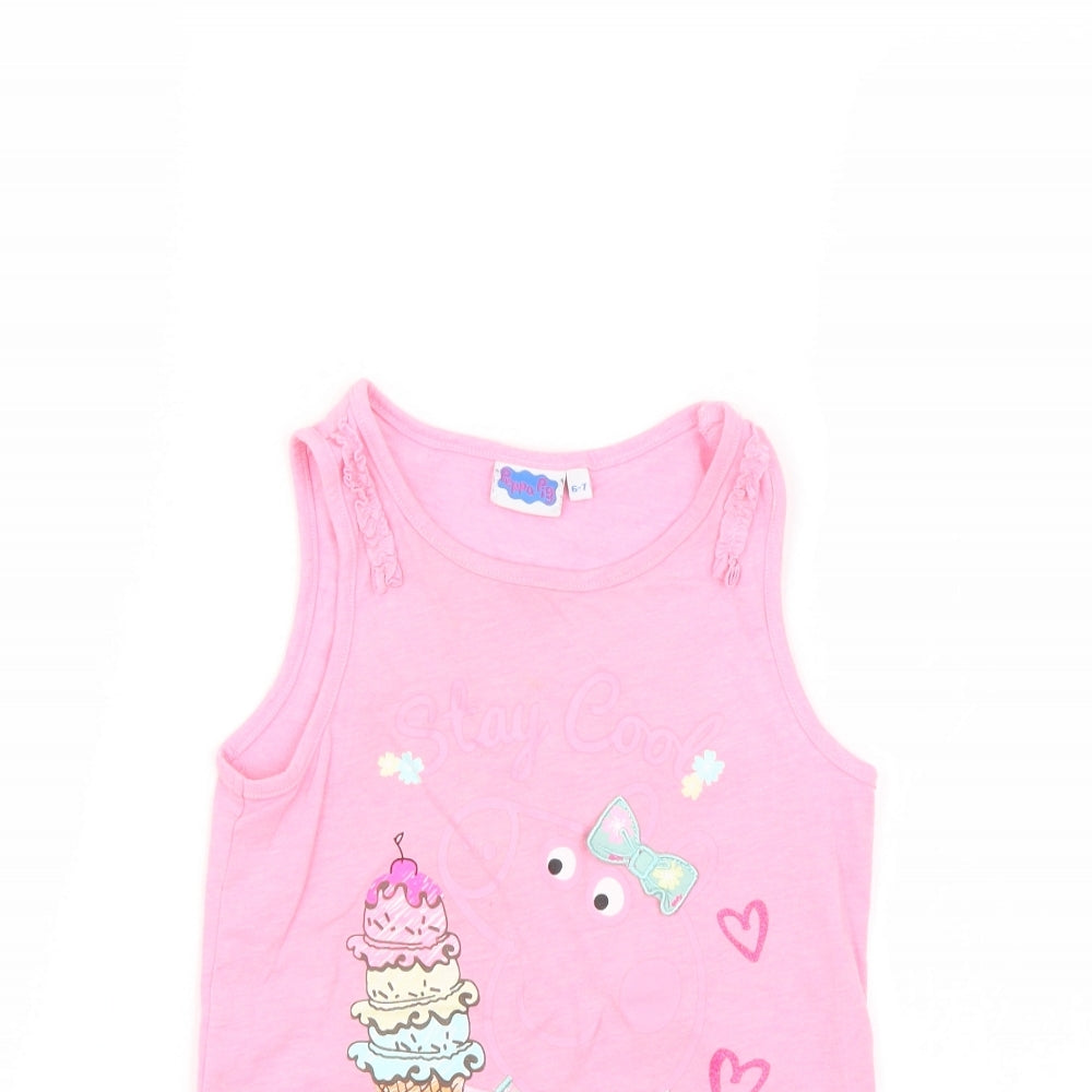 F&F Girls Pink Geometric  Basic T-Shirt Size 6-7 Years  - peppa pig