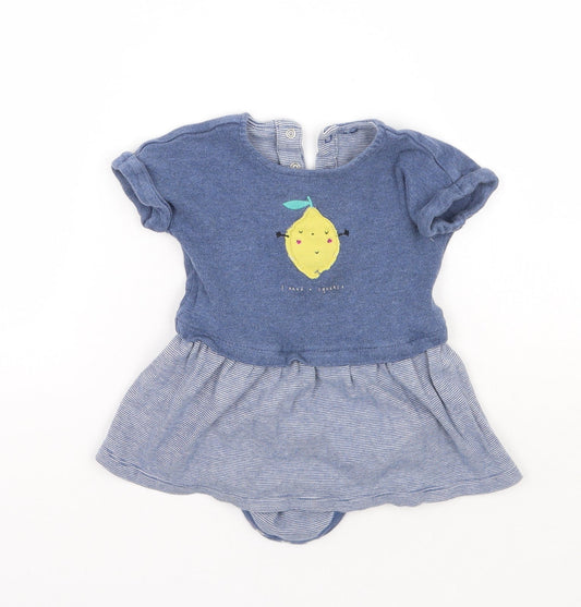 Mothercare Girls Blue Check  Babygrow One-Piece Size 6-9 Months