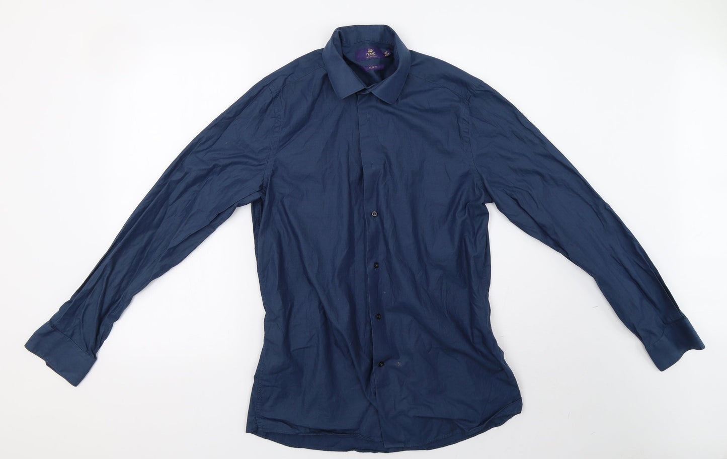 Mens UK Size 16 NEXT Blue  Button-Up Long Sleeve Casual Shirt