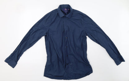 Mens UK Size 16 NEXT Blue  Button-Up Long Sleeve Casual Shirt
