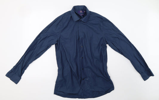 Mens UK Size 16 NEXT Blue  Button-Up Long Sleeve Casual Shirt