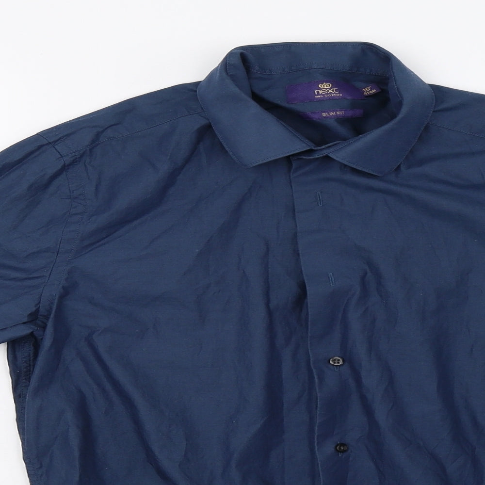Mens UK Size 16 NEXT Blue  Button-Up Long Sleeve Casual Shirt