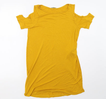 Womens UK Size S Zara Yellow Basic T-Shirt