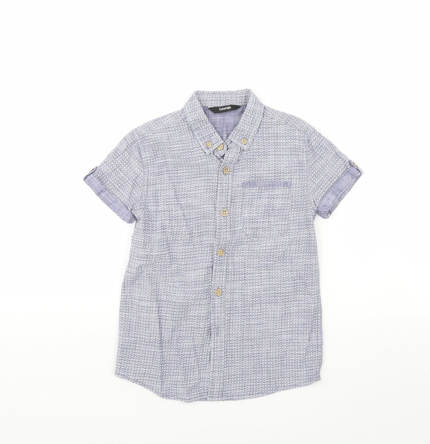 George Boys Blue Geometric  Basic Button-Up Size 6 Years