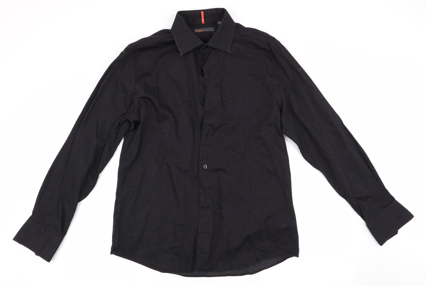 Mens UK Size M Trait Black  Button-Up Long Sleeve Casual Shirt