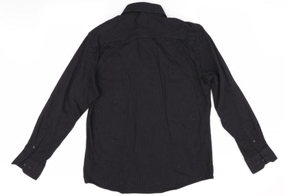 Mens UK Size M Trait Black  Button-Up Long Sleeve Casual Shirt
