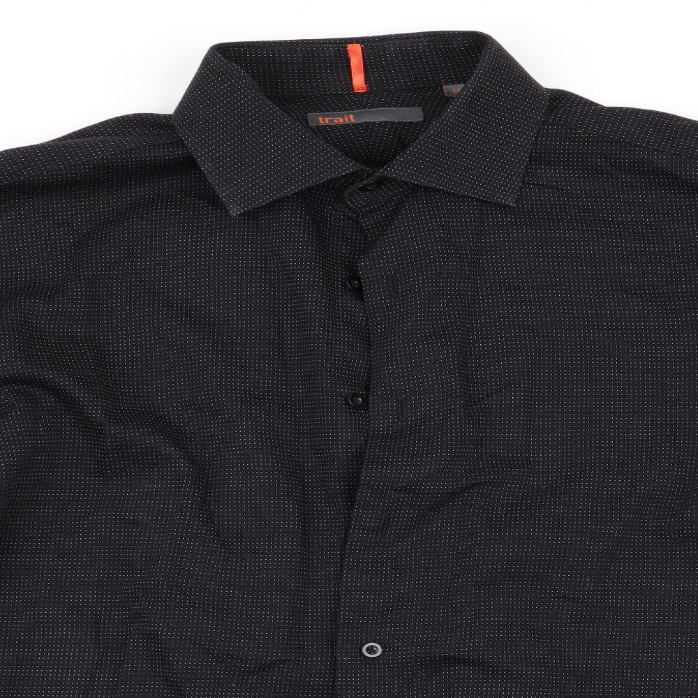 Mens UK Size M Trait Black  Button-Up Long Sleeve Casual Shirt