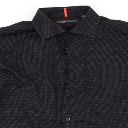 Mens UK Size M Trait Black  Button-Up Long Sleeve Casual Shirt