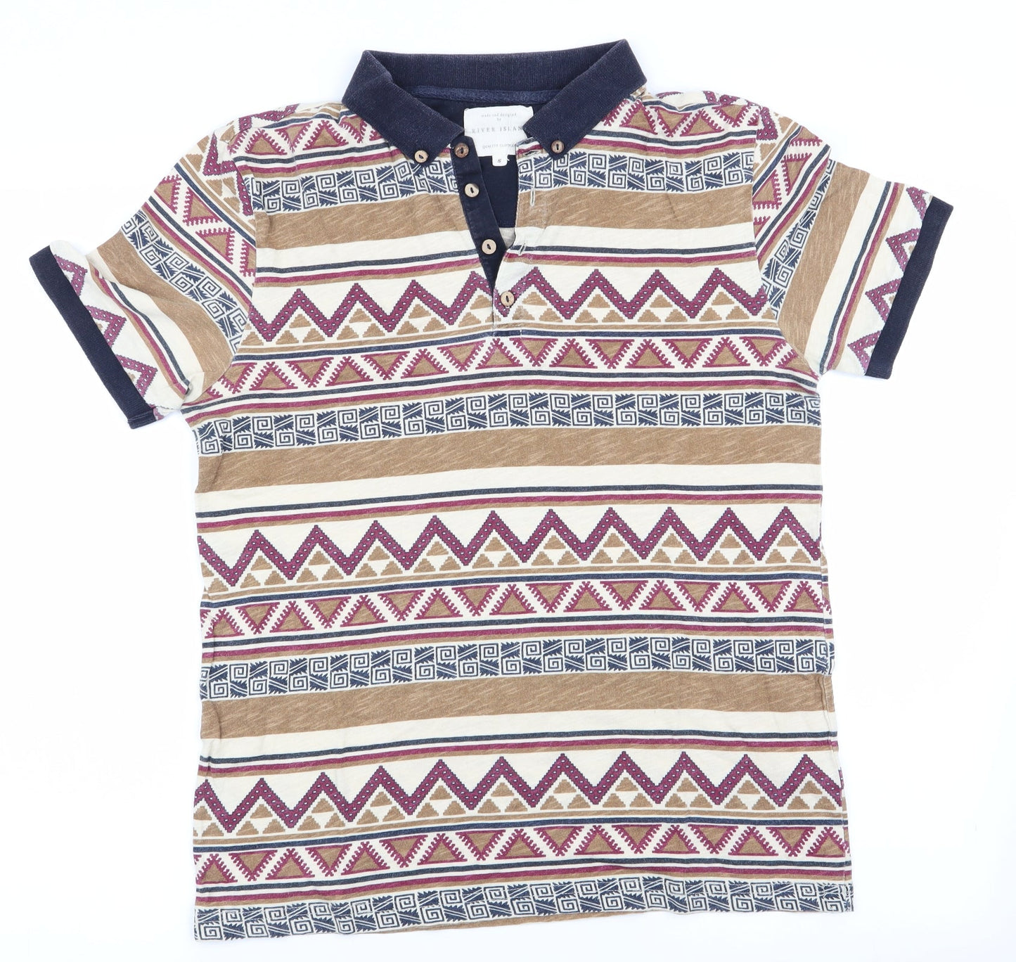 River Island Mens Brown Geometric   Polo Size S