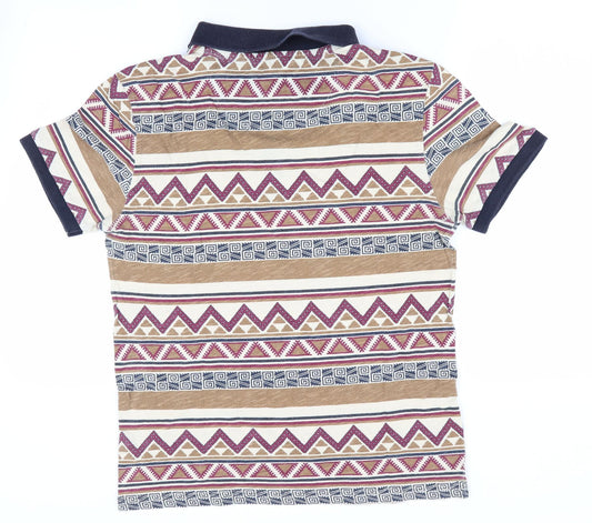 River Island Mens Brown Geometric   Polo Size S