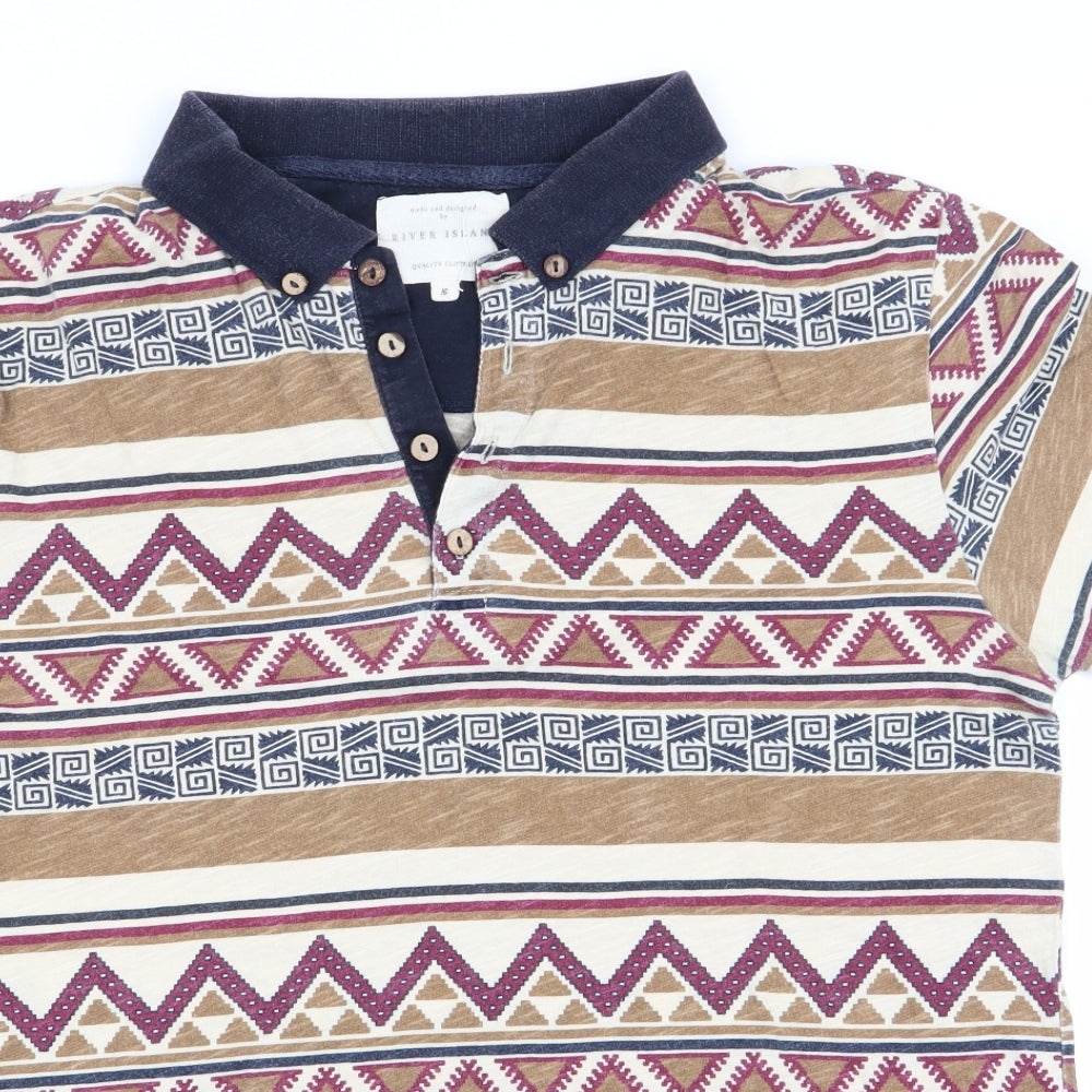 River Island Mens Brown Geometric   Polo Size S