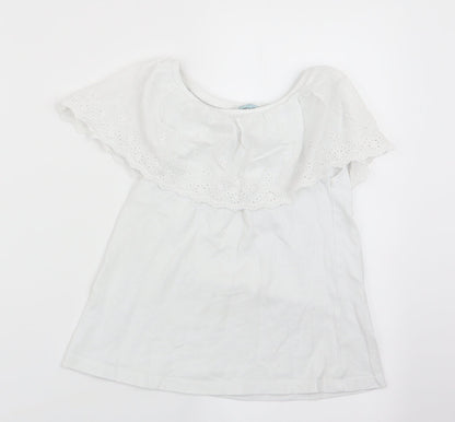 Little Dickins and Jones Girls White Floral  Basic T-Shirt Size 7-8 Years