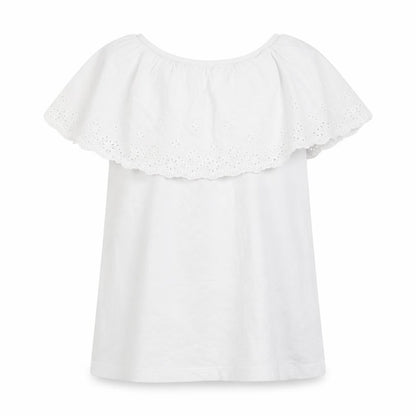 Front view of Little Dickins and Jones girls’ white floral basic t-shirt, size 7-8, years