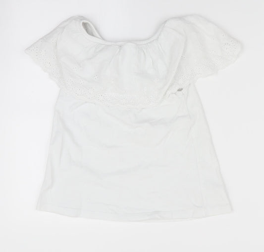 Little Dickins and Jones Girls White Floral  Basic T-Shirt Size 7-8 Years